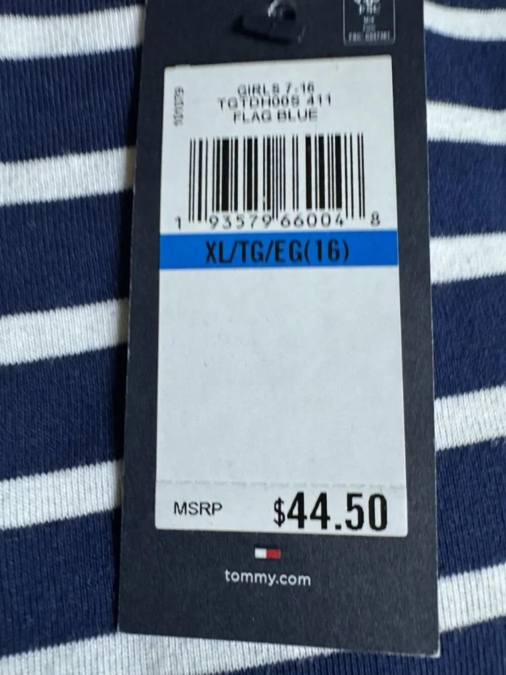Tommy Hilfiger Girls Striped Dress XL 16 Navy White Bow NWT Short Sleeve